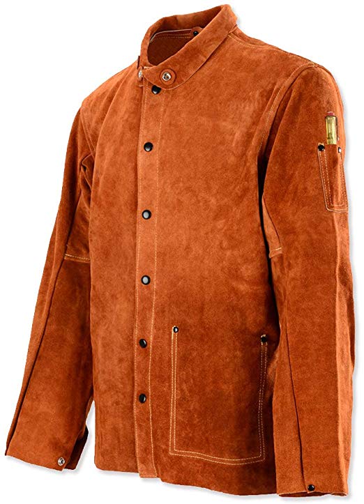 QeeLink Leather Welding Work Jacket Flame Resistant